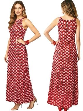 Bo & Nic Maxi Dress UPF 50+ Red Floral  Daisy Slit/Botton keyhole Sz XS $158